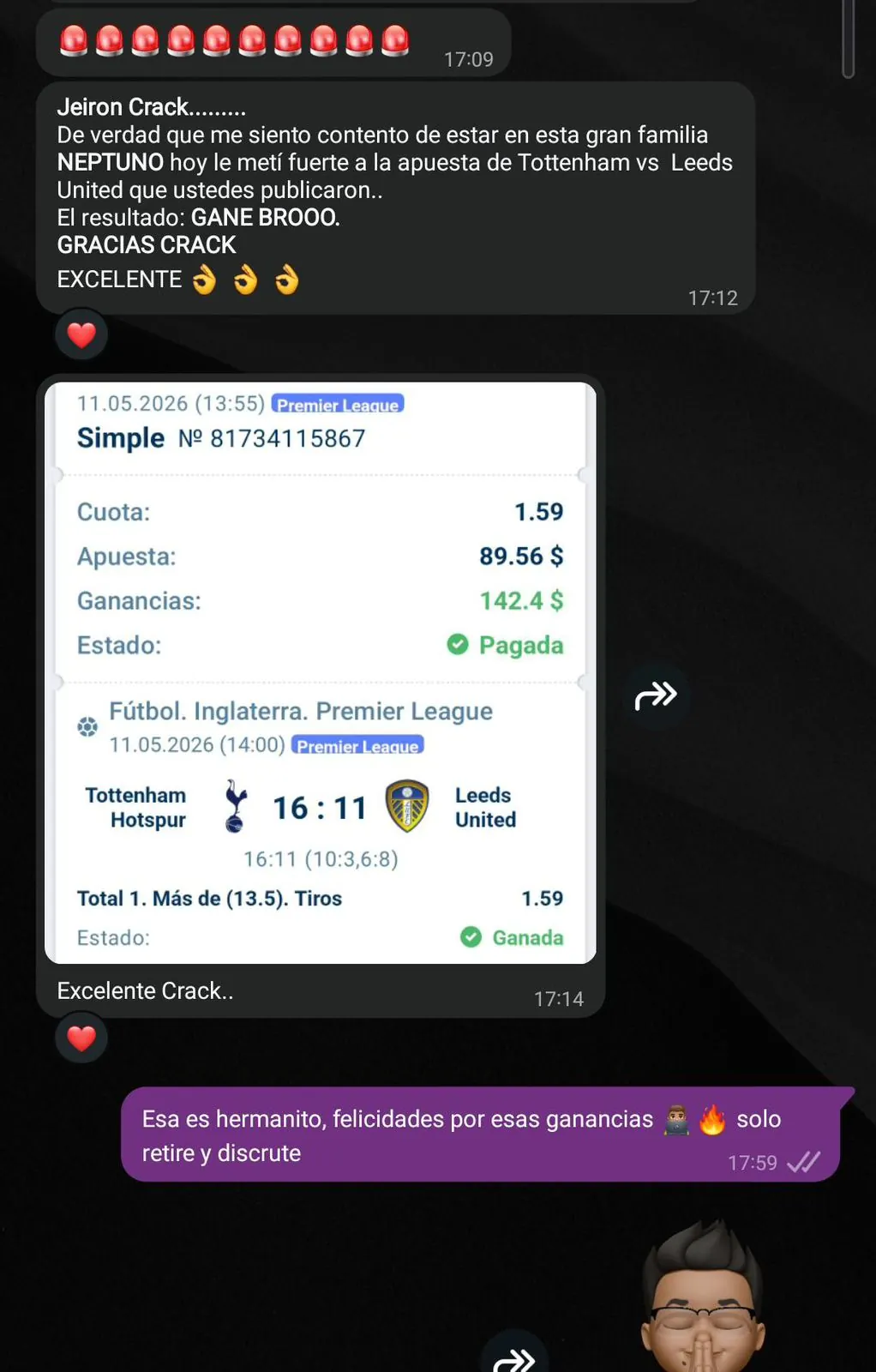 Resultado real de la comunidad Neptuno